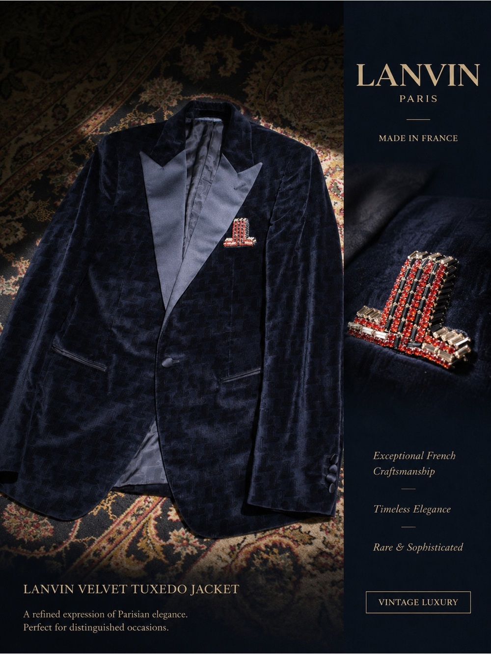 Lanvin Midnight Navy Velvet Tuxedo Jacket with Satin Peak Lapels